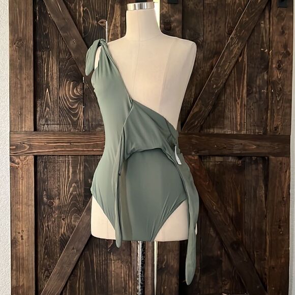 Lucky Brand Womens Swim Shoulder Tie One Piece 3032 Avocado - Picture 10 of 11